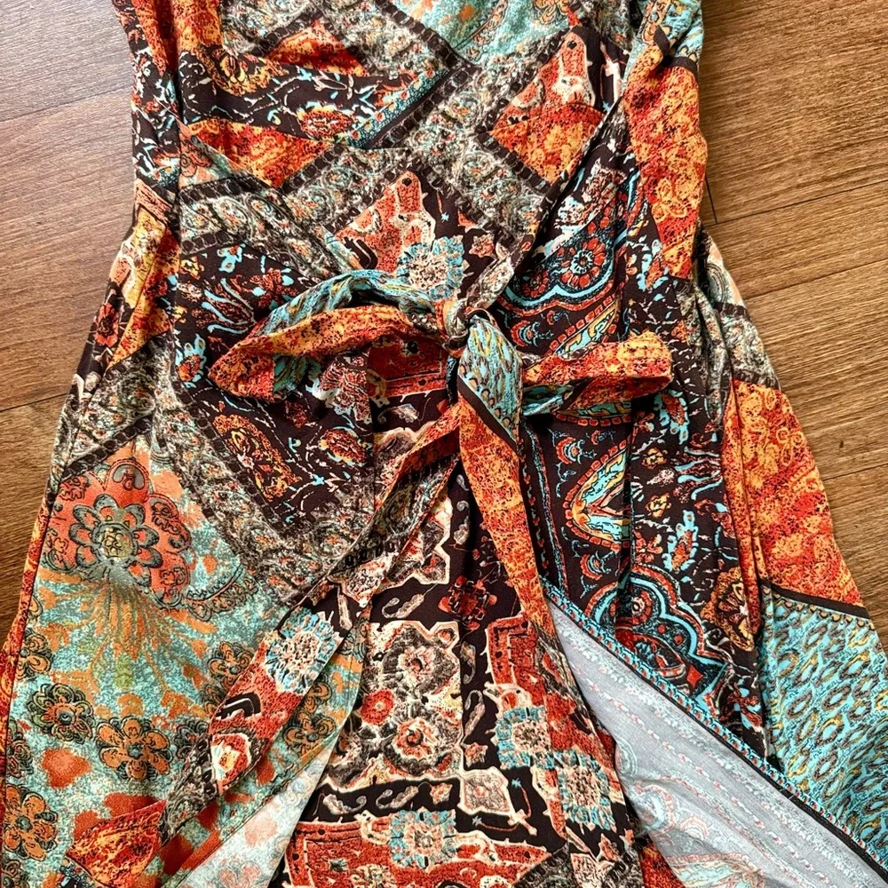 NWT  Bohemian Maxi Dress Gown | Organic Viscose Wrap Palazzo with Slits Dress - Picture 12 of 13